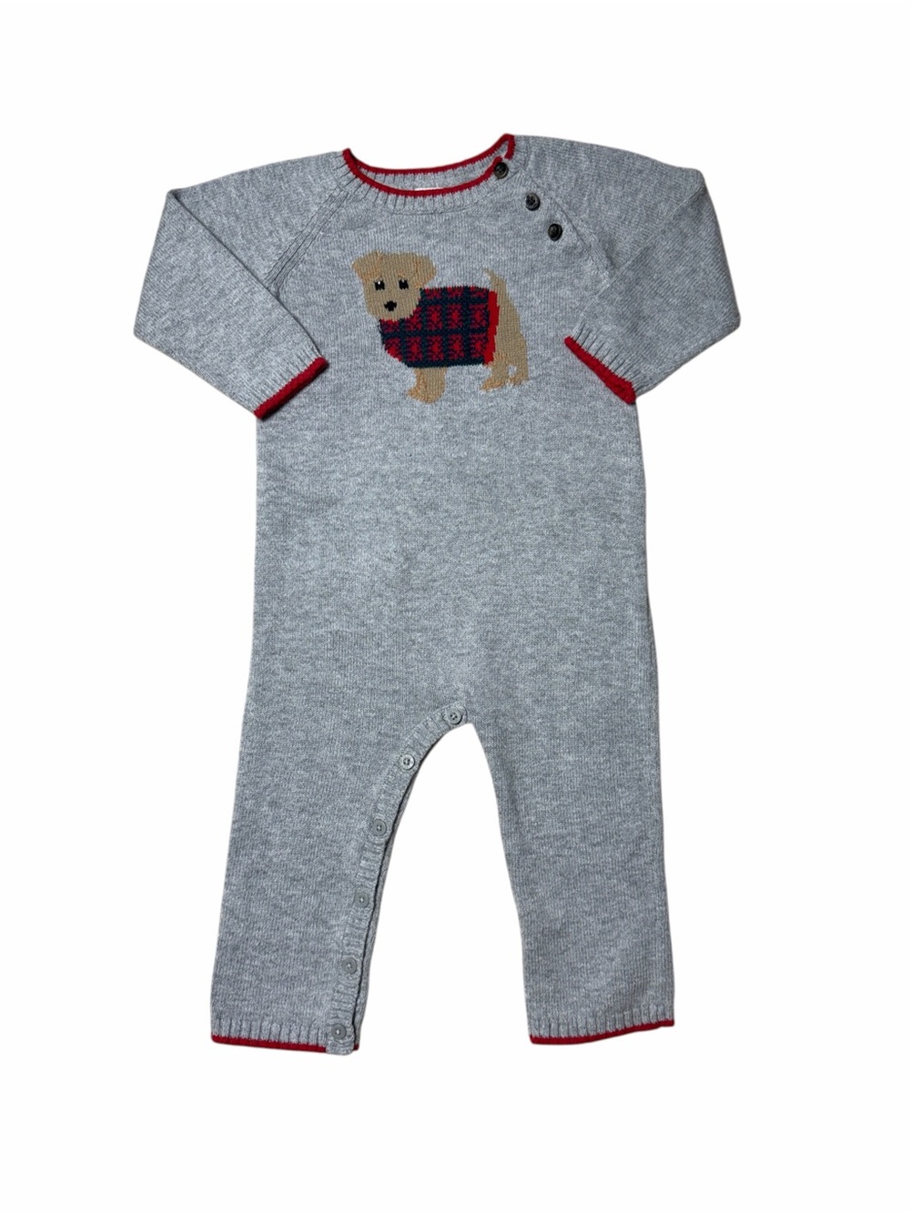 Janie & Jack Grey Plaid Dog Cotton Jumpsuit Boys 12-18